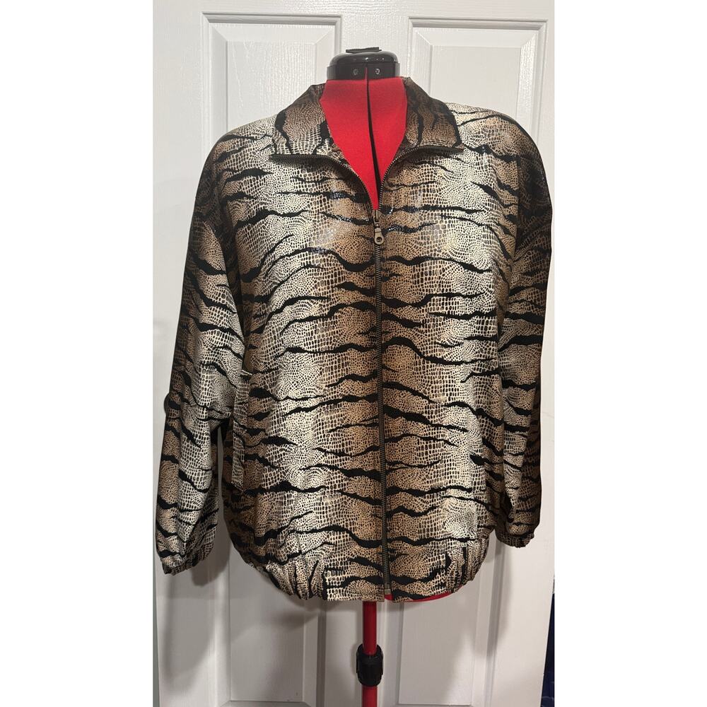 Metallic Animal Print Zip-Up Jacket PTP 25"